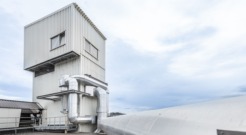 The batch preheater at Stoezle's Austrian site uses hot exhaust gas from the furnace to dry and preheat the batch. [Image copyright: Stoelzle Glass]
