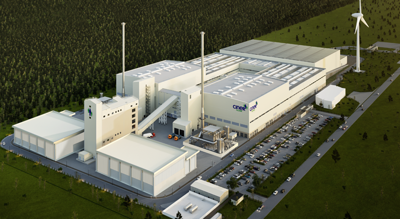 A 3D model of Ciner Glass's container glass production facility in Lommel, Belgium.