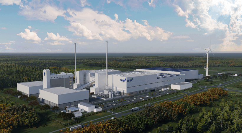 A rendering of the Ciner Glass plant, currently under construction in Lommel, Belgium